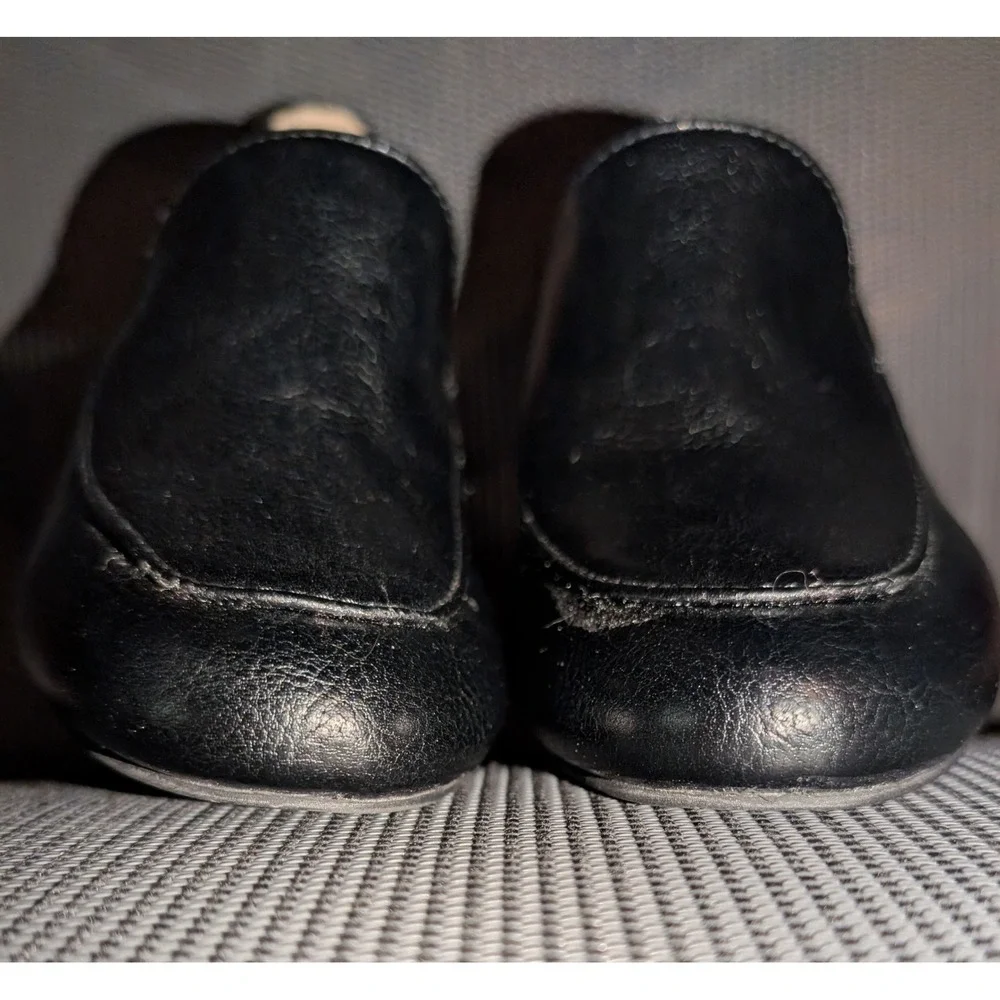 Women's Black Faux Leather Block Heel Loafers Slip-On Dress Shoes Size 4